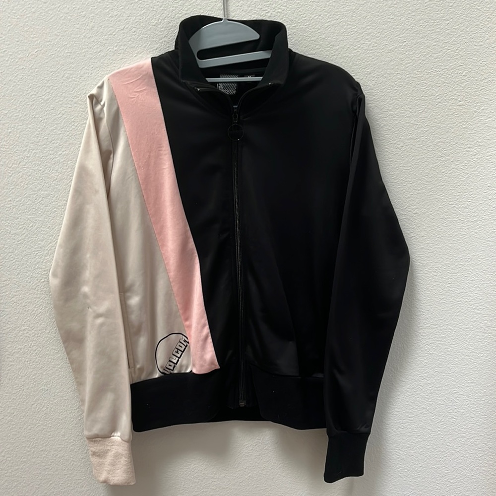 VOLCOM Vintage Black Pink Colorblock Road Runner Track Performance Zip Up Jacket